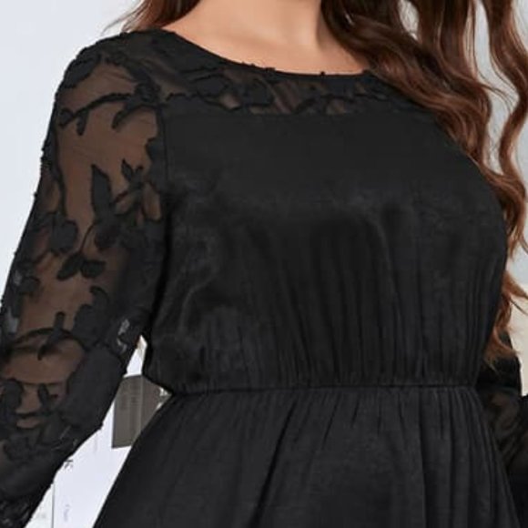 Melo Apparel Plus Size Embroidery Round Neck Long Sleeve Maxi Dress - Picture 3 of 10